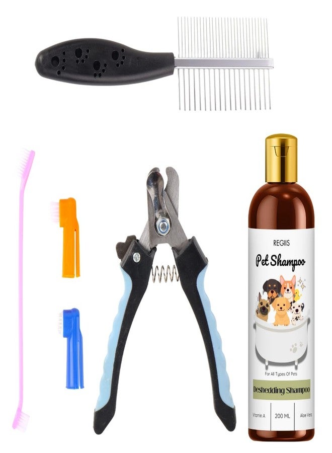 REGIIS Pet Grooming Kit, Professional Dog Shampoo with Nail Clipper, Metal Comb, Toothbrushes, Deshedding Formula, 200 ML(4 PACK) - Image 1